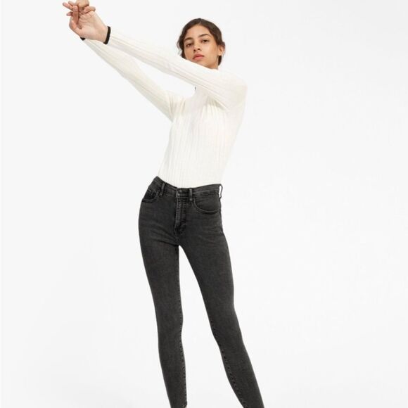 Everlane The High-Rise Skinny Jean Washed Black Frayed Raw Edge Hem Size 25 - Picture 1 of 13